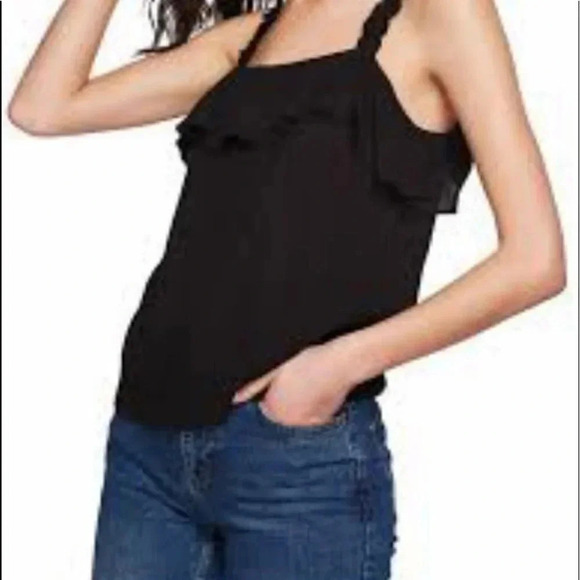 1. STATE 2X hyper tropic black sleeveless‎ ruffled square neck top NWT - Picture 1 of 8